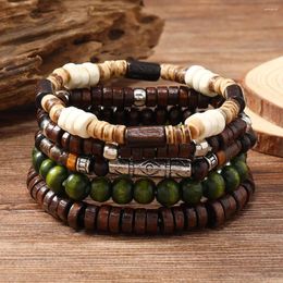 Strand Bracelet For Men Retro Multi-layer Coconut Shell Multi-piece Elastic String Wooden Bead