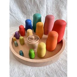 Sorting Nesting Stacking toys Childrens wooden beech rainbow stacked bowl dolls Matryoshka series craft open game 24323