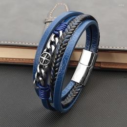 Charm Bracelets Blue Braided Leather Hexagram Bracelet For Men Stainless Steel Magnetic Clasp Punk Homme Bangles Classic Jewellery Gift