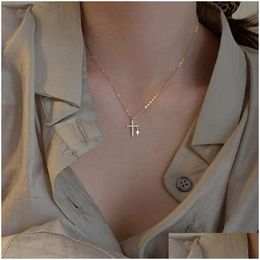 Pendant Necklaces Creativity Light Luxury Zircon Cross Necklace For Women Gold Sier Color Clavicle Chain Fashion Jewelry Drop Delivery Dhiwd