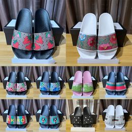 2024 Fashion flower Heel canvas tazz Slipper Floral slide sandal top Woman man snake tiger Beach shoe rubber Sliders Leather loafers sandale luxury Designer shoes