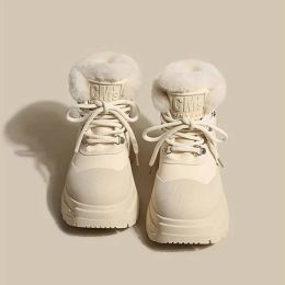 Boots Fur Women Winter Warm Sneakers Boots Flats Platform Walking Cozy Casual Shoes Fashion 2024 Short Plush Mujer Botas Walking Sport
