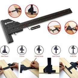 Woodworking Tool T Ruler Sliding Gauge Aluminium Alloy Scribe Ruler Depth Gauge T-Square Scribing Measuring Tools Marking Gauge 240307