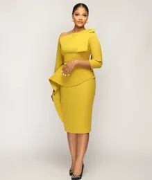 Casual Dresses WUHE Off Shoulder Elegant Work To Wear Pencil Dress Women Sexy Party Club Ruffles Peplum Office Lady Business Bodycon Midi