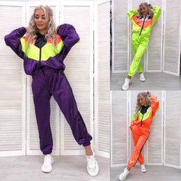 Women's Two Piece Pants FNOCE Cross-border Foreign Trade Ladies Summer Casual Fashion Street Zipper Multi-color Stitching Suit Two-piece