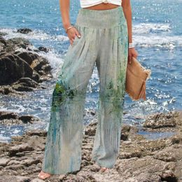 Women's Pants Women Spring Summer Casual Wide Elastic Waist Pockets Tie Dye Printing Long Trousers Leg Vacation Work