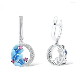 Stud Earrings Arrival Blue Flower Shape Round Zircon Jewellery Fashion Women Girl Ear Accessories