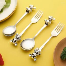 Spoons Cute Bear Coffee Dessert Spoon Fork Stainless Steel Stirring Tea Scoop Creative Cartoon Kids Dinner