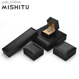 Jewelry Boxes MISHITU PU Leather Black Jewelry Storage Gift Box Ring Earring Necklace Jewelry Case Set Jewelry Storage Box Women Gift L240323