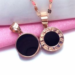 Chains 585 Purple Gold Black Agate Roman Digital Pendant Plated 14K Rose Round Necklace Clavicle Chain Jewellery Two Wear Style