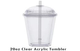 20oz Clear Straw Tumbler Outdoor With Bottle Drinking Double Acrylic Lid Dome Wall Plastic Leakageproof Cup Water Gcouu9224497