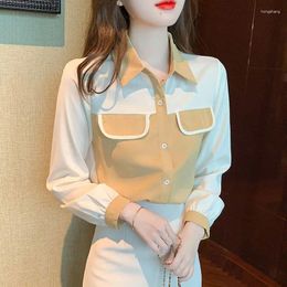 Women's Blouses Business Casual Clothing 2024 Solid Color Tops Long Sleeve Ladies Shirts Fashion Patchwork Interior Lapping