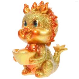 Decorative Figurines Chinese Miniature Dragon Resin 2024 Year Statue Good Fortune Wealth Prosperity Toppers Fairy Garden Car Decor