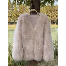 Fur Coat Womens Winter New Fox Hair Fashion Mid Length Classic V-neck Top Thickened