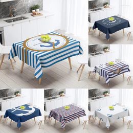 Table Cloth Marine Decor Navigation Compass Anchor Tablecloth For Waterproof Anti-stain Outdoor Wedding Decoration Blue Rectangular