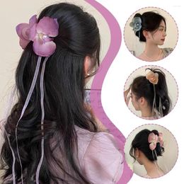 Hair Accessories Trendy Butterfly Orchid Flower Claw Clip Vintage Ribbon Hairpins Headwear Barrettes Tassel Ponytail G O2A6