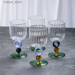 Wine Glasses New High Borosilicate Sapphire Glass Goblet Vertical Pattern Coffee Cup Nordic Light Luxury Wine Glasses Couple Home Ring Cups L240323