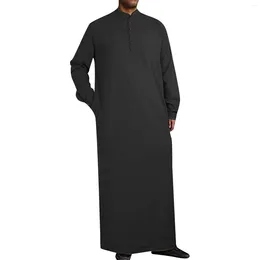 Men's Casual Shirts 2024 Solid Saudi Arab Islamic Kaftan Long Sleeve Muslim Robe Prayer Clothing Ismaic Dubai Ethnic Festival Clothes