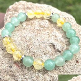 Beaded Mg2102 New Design 8 Mm Green Aventurine Gold Rutilated Quartz Bracelet Womens Vintage Energy Protection Wrist Mala Drop Deliver Otdyu