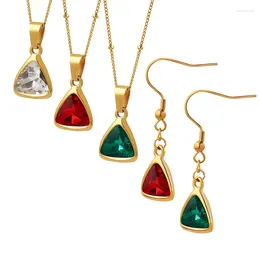 Necklace Earrings Set Radiant Crystal Triangle Pendant Jewelry