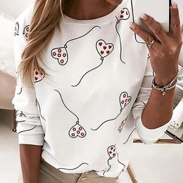 Women's T Shirts Loose Casual Round Neck Balloon Printed Ladies Long Sleeve T-shirt