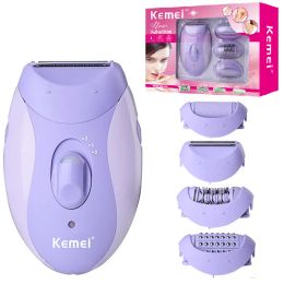 Shavers Original Kemei 4in1 Women Epilator Facial Body Lady Electric Shaver Leg Bikini Trimmer Arms Underarm Rechargeable callus remover