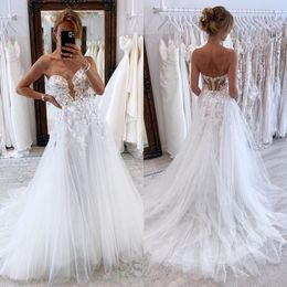 Boho A Line Wedding Dress for bride sweetheart lace Wedding Dresses bridal gowns vestidos de novia bodice illusion backless country designer bride dress