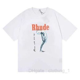 Designer Fashion Clothing Tees Hip hop TShirts Rhude Monaco with Gold Help the Tormented Goddess of Beauty Trendy Trend Loose Fitting men women Streetwear 5ON6