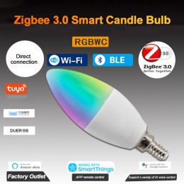 Control Rgbcw E12 E14 Smart Home Led Bulb Voice Control Smart Candle Bulb Works With Alexa Home Tuya Zigbee 3.0 5w