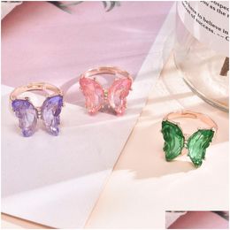 Band Rings Butterfly Ring Purple Fashion Temperament Sweet Romantic Female Jewelry Girl Gift Drop Delivery Dhwvp