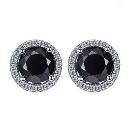 Stud Earrings 2024 European And American Black Stone One Carat Round Diamond Fashion Versatile