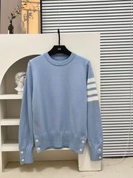 Free Shipping 2024 Blue O Neck Long Sleeves Pullover Women Knits Sweater Designer Short Women Tops 3238