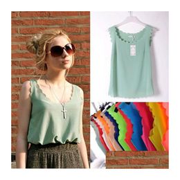 Women'S Blouses & Shirts Cute Korean Fashion Womens Slim Chiffon Tops Sleeveless Shirt Casual Blouse Vest Lace Spring Summer The New Dhyfl