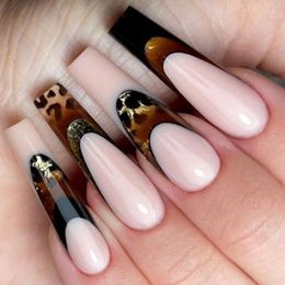 Ny försäljning slit nagel falska naglar leopard tryck lång nagelkonst
