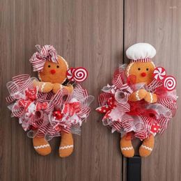 Decorative Flowers Gingerbread Man Wreath Cute Boy Front Door Stuffed Garland Ornament Decorations For Wall Window