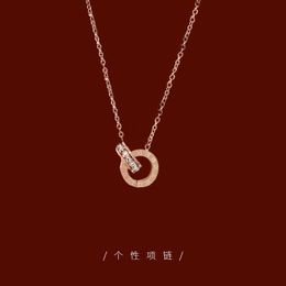 Titanium Steel Necklace Womens Fashion Website Simple Red Rose Gold Lock Bone Chain Roman Double Ring Digital Cool Wind Instagram Hanger