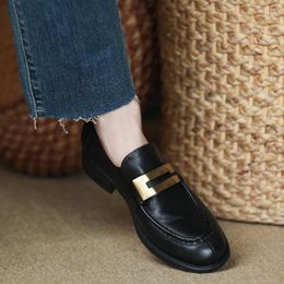 Casual Shoes Ladies Flat Cowhide Real Leather Retro Style Handmade Loafers With Sequined Round Toe Spring Simple Woman Flats