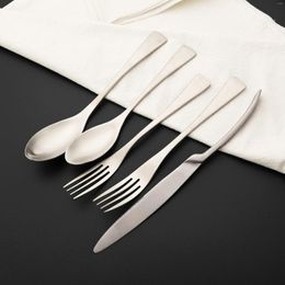 Dinnerware Sets Matte Silver Set 304 Stainless Steel 5Pcs Cutlery Dessert Fork Spoon Knife Kitchen Tableware For Dinner