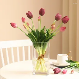 Decorative Flowers 3-head Latex Tulips Artificial Flower Home Decoration Flores Artificiales Real Touch Bouquet