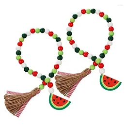 Decorative Figurines 2Pcs Watermelon Wood Beads Wreath Summer Layered Tray Decor Fringed Farmhouse Country Prayer Boho