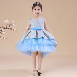 2023 Elegant Trailing Party Dress For Girls Embroidery Wedding Prom Ball Gown Lace Flower Girl Kids Princess Vestidos 240318