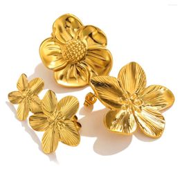 Stud Earrings Stainless Steels Flower Women Double Layers Statement Gold Plated Fashion Large Hanging Party Jewellery