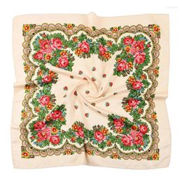 Ethnic Clothing Retro 70X70Cm Soft Cosy Hijab Style Women Flower Square Scarf Muslim Lady Printed Kerchief