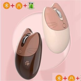 Mice Cute Cartoon Wireless 2.4G Bluetooth Dual Mode Mouse Mobile Tablet Small Laptop Accessories Computer Office Drop Delivery Compute Otxz6