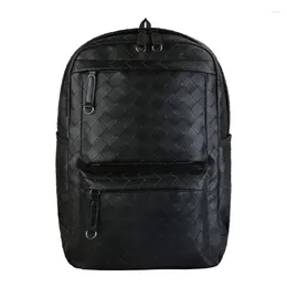 Backpack Fashion Knitting Leather Men's Luxury Woven Travel Business Laptop Bags Male Large Capacity Schoolbag