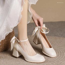 Dress Shoes Women Wedding Sweet Silk Ribbon Bow 5cm Heel Pumps Lady Mary Jane Party Bridesmaid Lolita Girls