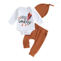 Clothing Sets Baby Boys 3PCS Pants Long Sleeve Letter Print Romper And Solid Color Hat