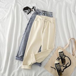 Women's Jeans Double-breasted Straight Women 2024 Fashion Casual High Waist Wide Leg Denim Blue Pants Streetwear Vintage