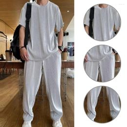 Men's Tracksuits 2Pcs/Set Men Summer Outfit Drawstring Top Trousers Set Workout Pants