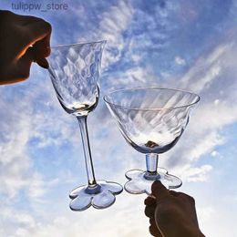 Wine Glasses 2pcs Crystal Creative Flower Glass Wine Glass Old Fashion Ice Cream Champagne Glass Wine Goblet Party Mug Cocktail Glasses L240323